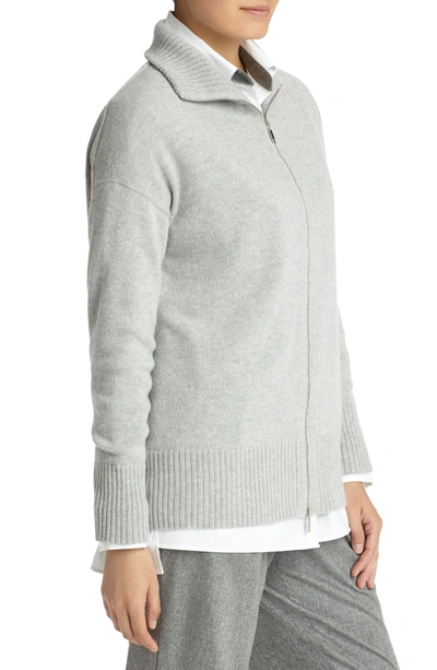 Shop Lafayette 148 Luxe Merino Wool & Cashmere Sweater Jacket In Dove Melange