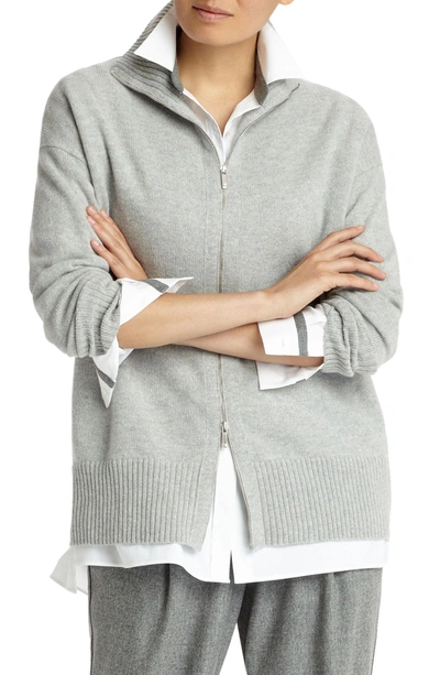 Shop Lafayette 148 Luxe Merino Wool & Cashmere Sweater Jacket In Dove Melange