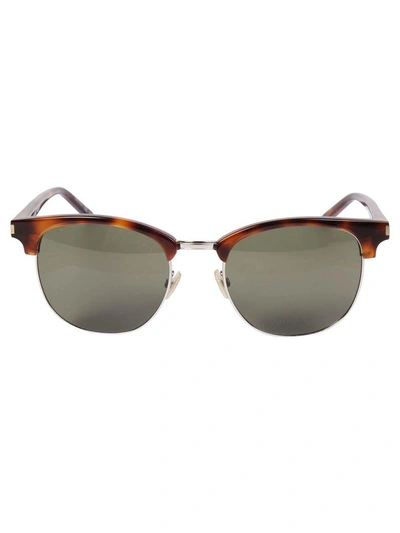 Shop Saint Laurent Classic 108 Sunglasses In Havana Green