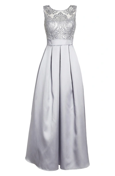Eliza J Sequin Embellished Illusion Neck Gown In Navy | ModeSens