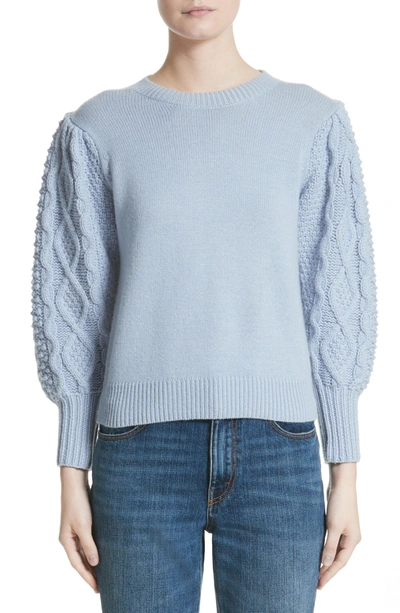 Shop Co Puff Sleeve Wool & Cashmere Sweater In Baby Blue