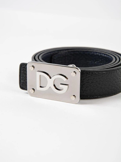 Shop Dolce & Gabbana Logo Buckle Belt In Black/blue