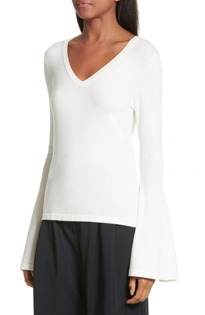 Shop Milly Bell Sleeve V-neck Sweater In White