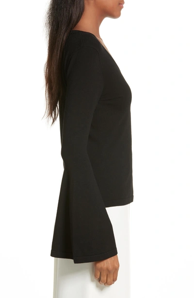 Shop Milly Bell Sleeve V-neck Sweater In Black