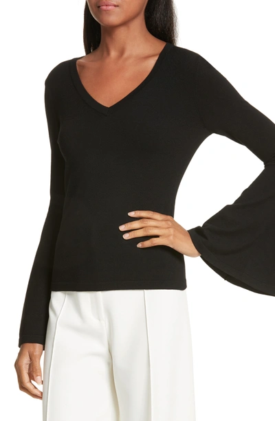 Shop Milly Bell Sleeve V-neck Sweater In Black