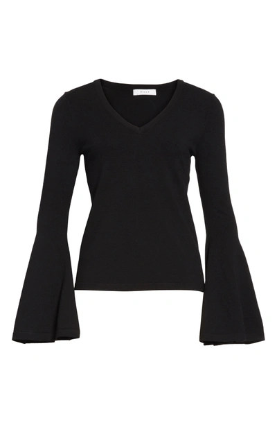 Shop Milly Bell Sleeve V-neck Sweater In Black