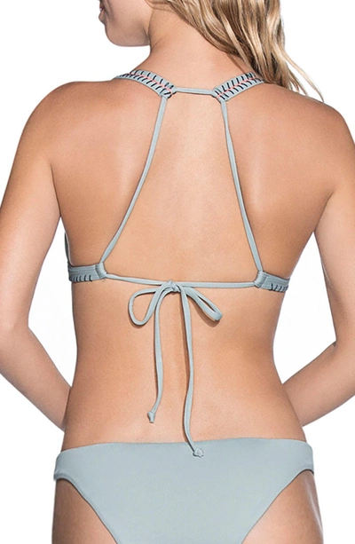 Shop Maaji Lily Pad Basket Triangle Reversible Bikini Top In Open Green