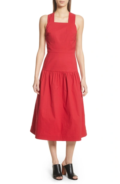 Shop Sea Cecily Cotton & Linen Blend Midi Dress In Red