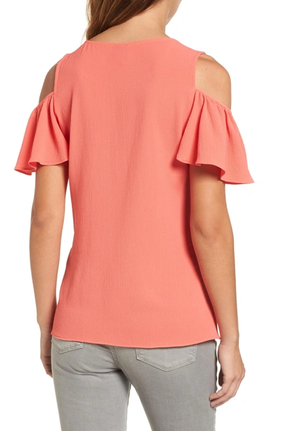 Shop Bobeau Cold Shoulder Ruffle Sleeve Top In Coral