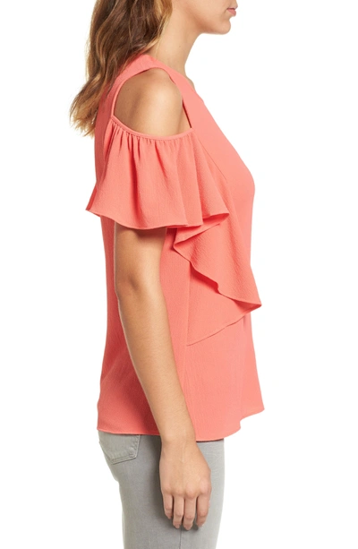 Shop Bobeau Cold Shoulder Ruffle Sleeve Top In Coral