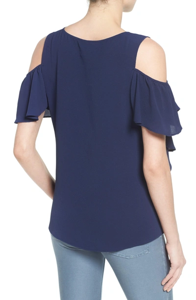 Shop Bobeau Cold Shoulder Ruffle Sleeve Top In Navy Peacoat