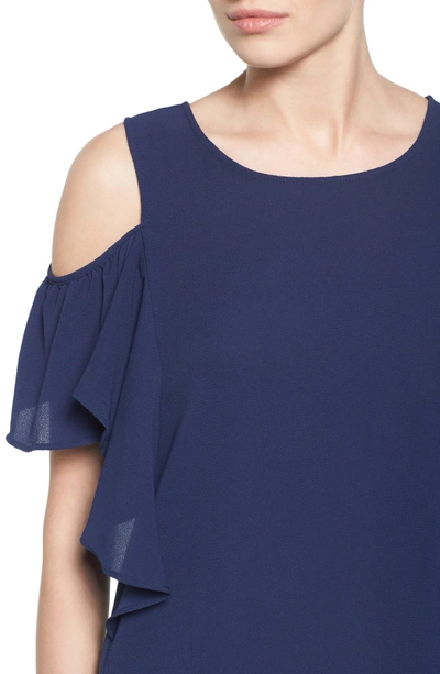 Shop Bobeau Cold Shoulder Ruffle Sleeve Top In Navy Peacoat