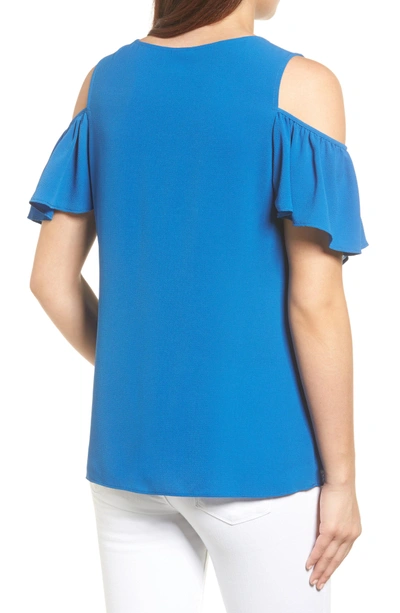 Bobeau Cold Shoulder Ruffle Sleeve Top In Royal