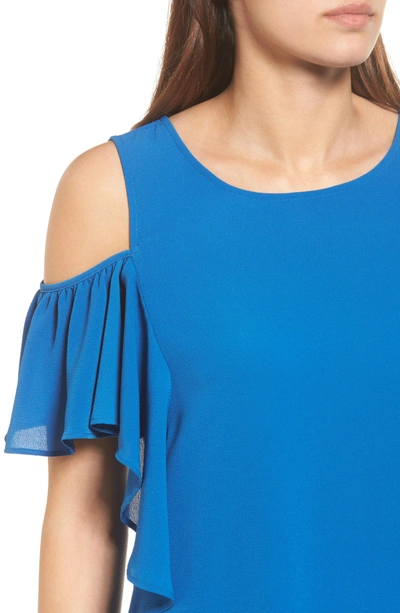 Bobeau Cold Shoulder Ruffle Sleeve Top In Royal