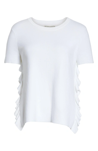 Shop Alice And Olivia Ivan Ruffle Split Side Sweater In White