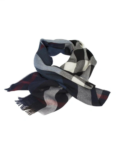 Shop Burberry House Check Scarf In Navy