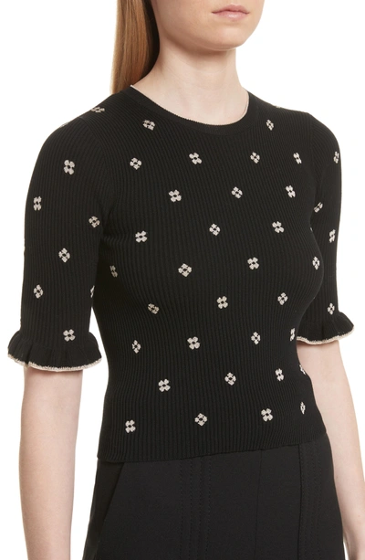 Shop Red Valentino Flower Intarsia Knit Top In Black/ Gold