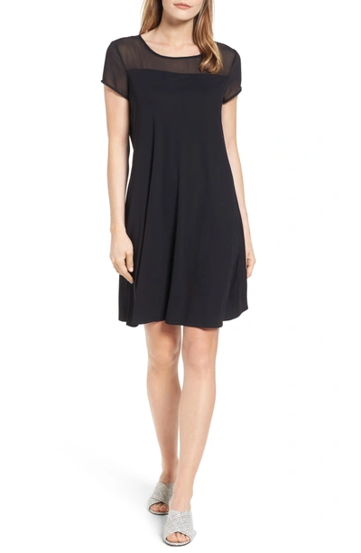 Shop Vince Camuto Sheer Yoke Shift Dress In Rich Black