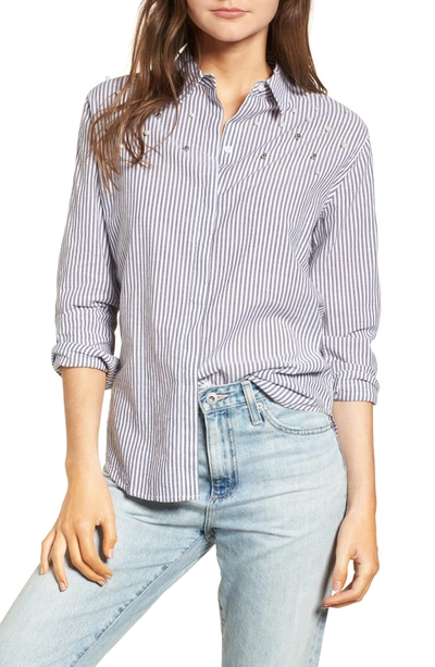 Shop Rails Taylor Embellished Shirt In Florence Stripe Studded Pearls