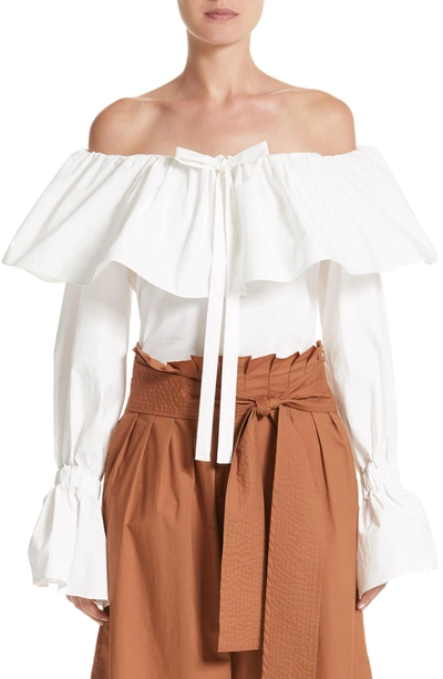 Shop Rejina Pyo Off The Shoulder Poplin Top In Cotton Poplin Off-white