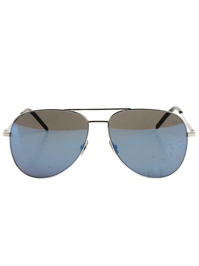 Shop Saint Laurent Sunglasses In Silver Blue Sky