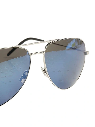 Shop Saint Laurent Sunglasses In Silver Blue Sky
