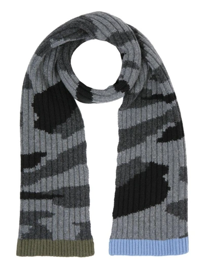 Shop Valentino Camouflage Scarf In Grigio