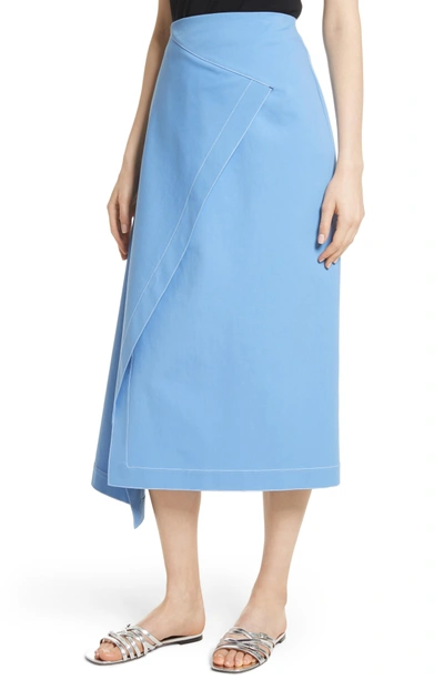 Shop Rosetta Getty Asymmetrical Stretch Cotton Skirt In Cornflower