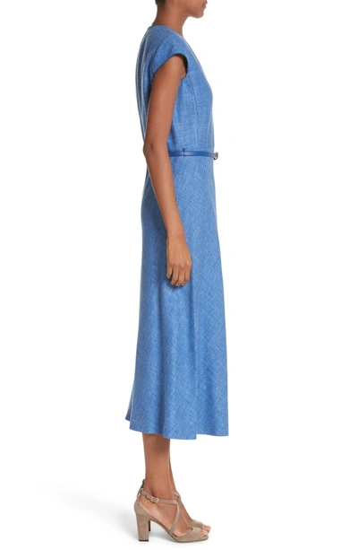 Shop Max Mara Caramba Silk, Linen & Wool Midi Dress In Cornflower Blue