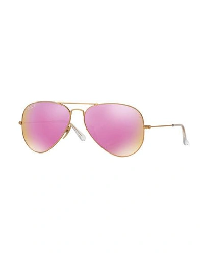 Shop Ray Ban Mirrored Polarized Metal Aviator Sunglasses, Pink Pattern