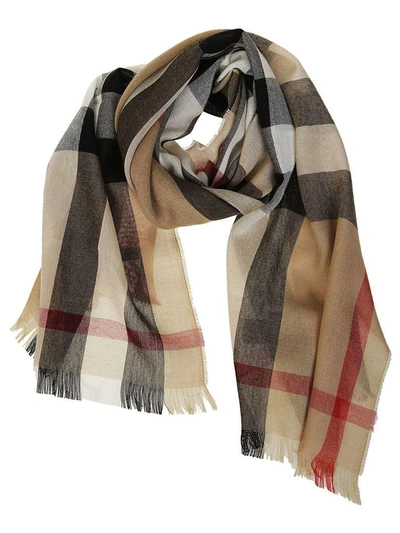 Shop Burberry Checked Scarf In Camel