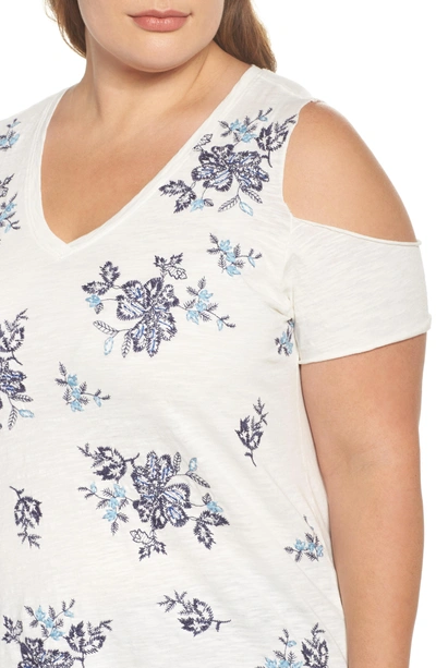 Shop Lucky Brand Embroidered Cold Shoulder Tee In Blue Multi