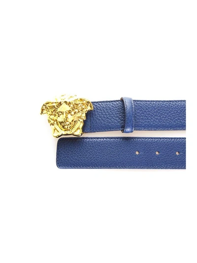 Shop Versace Palazzo Calf Leather Belt In Blue-gold