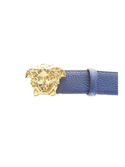 Shop Versace Palazzo Calf Leather Belt In Blue-gold