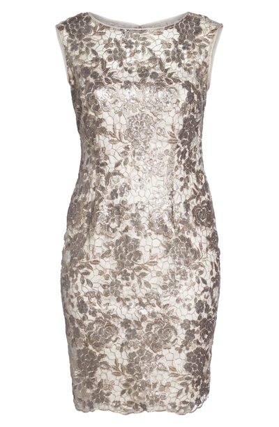 Adrianna Papell Floral Sequin Embroidery Sheath Dress In Light