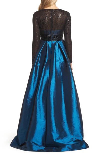 Shop Mac Duggal Long Sleeve Taffeta Ballgown In Teal