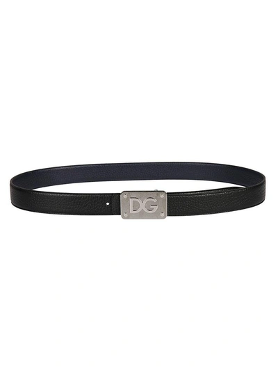 Shop Dolce & Gabbana Dg Logo Buckle Belt In Black/blue