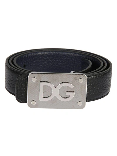 Shop Dolce & Gabbana Dg Logo Buckle Belt In Black/blue