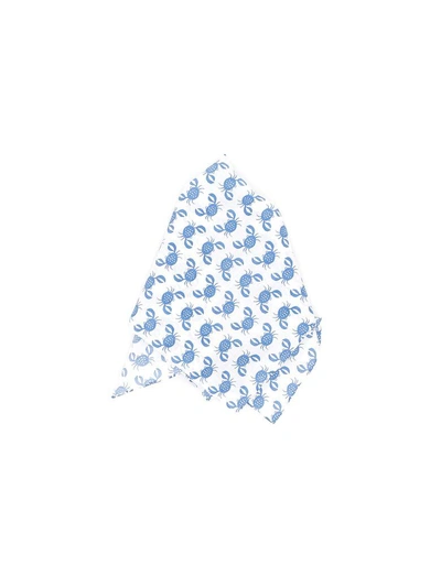 Shop Thomas Mason Windsor Cotton Pocket Square In White  Blue|bianco