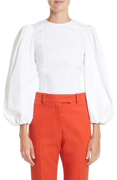 Shop Calvin Klein 205w39nyc Balloon Sleeve Cotton Poplin Blouse In Optic White