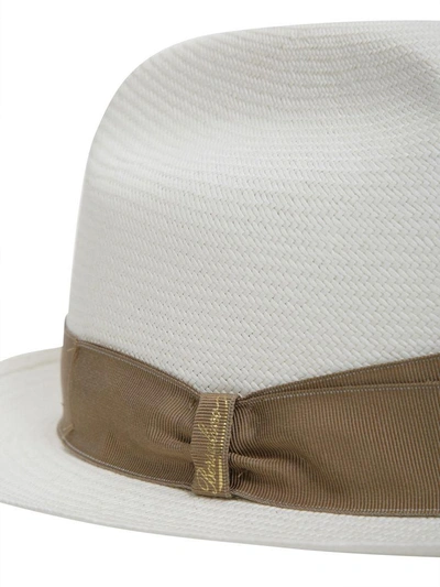 Shop Borsalino Short Brim Panama Hat In Bianco
