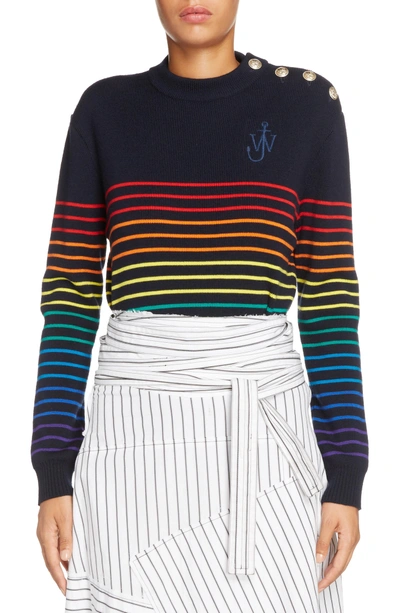 Shop Jw Anderson Mariniere Stripe Wool Sweater In Navy Multi