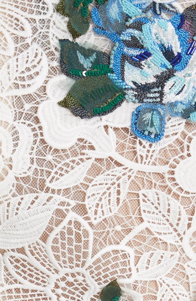 Shop Monique Lhuillier Ruffle & Applique Lace Sheath Dress In Silk White Multi