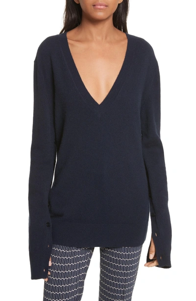 Shop Theory Button Sleeve Cashmere Sweater In Deep Navy