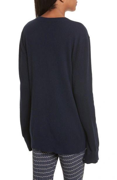 Shop Theory Button Sleeve Cashmere Sweater In Deep Navy
