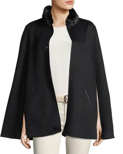 Shop Loro Piana Winter Short Fur-collar Cape In Black