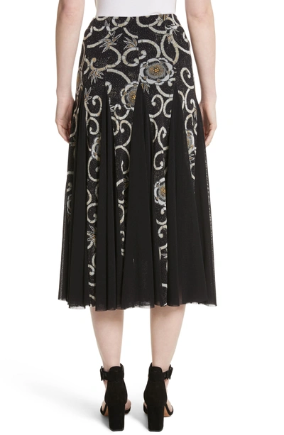 Shop Fuzzi Pleated Print Tulle Midi Skirt In Nero