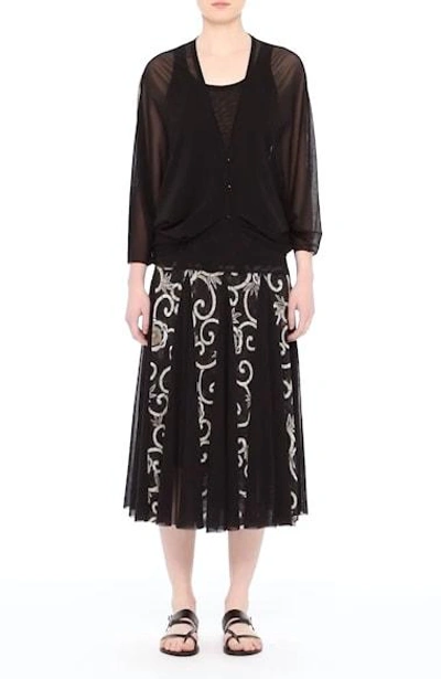 Shop Fuzzi Pleated Print Tulle Midi Skirt In Nero