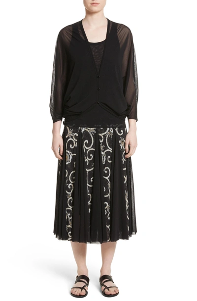 Shop Fuzzi Pleated Print Tulle Midi Skirt In Nero