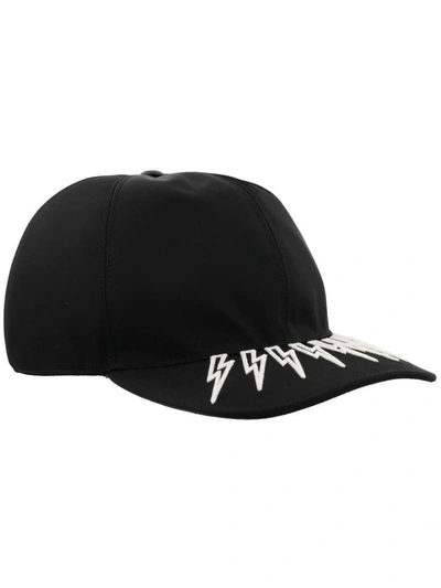 Shop Neil Barrett Thunderbolt Baseball Cap In Black-white